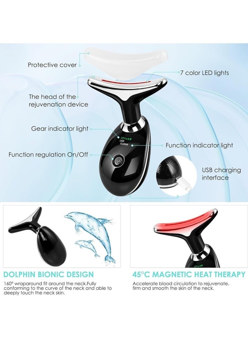 Electric Face Neck Massager, Portable High Frequency Heat Massage Face Lifting, Red Light Therapy for Face and Neck, EMS Facial Massager Face Toning for Women with 7 Color Black - Image 3